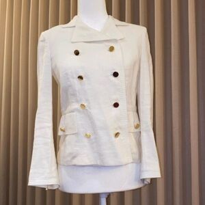 Elegant White/Cream Double-Breasted Linen Blazer